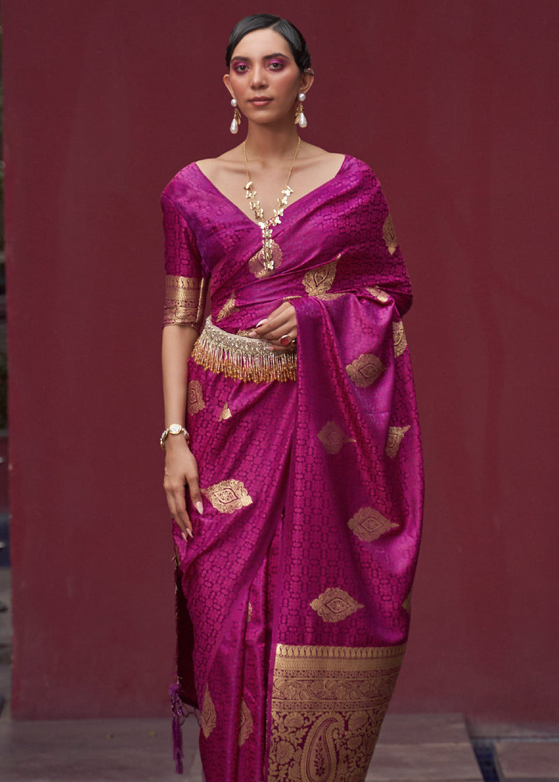 Designer Purple Colour Banarasi Sof Silk Saree | Silk sarees, Purple saree,  Saree