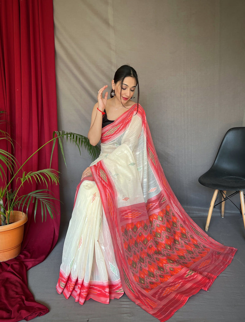 Buy White Handloom Silk Saree Online - Uttariya