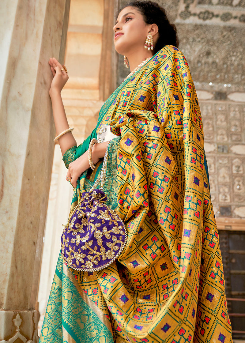 Chenin Yellow and Green Zari Woven Patola Saree – MySilkLove