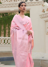 Shilo Pink Zari Woven Banarasi Linen Saree