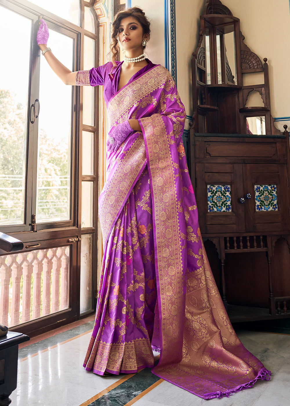 Buy MySilkLove Razzmic Berry Purple Zari Woven Dola Silk Saree Online