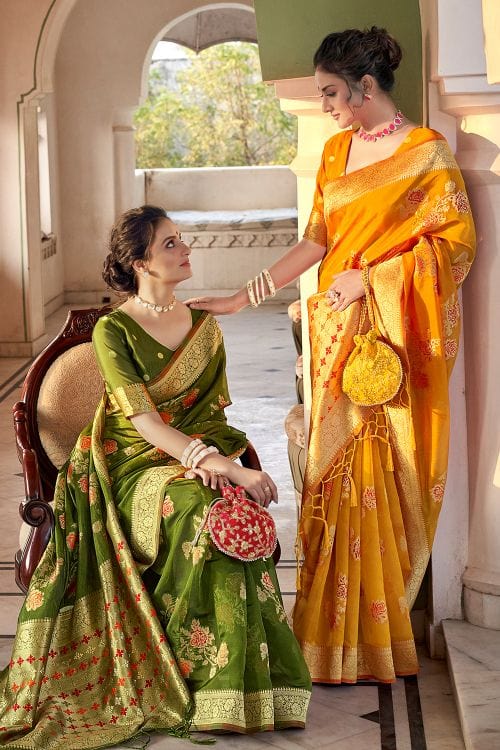 Buy MySilkLove Crete Green Organza Saree Online