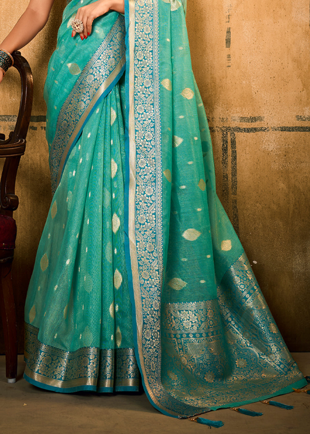 Buy MySilkLove Riptide Blue Woven Banarasi Silk Saree Online