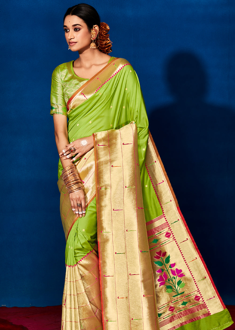 Buy MySilkLove parrot Green Woven Paithani Silk Saree Online