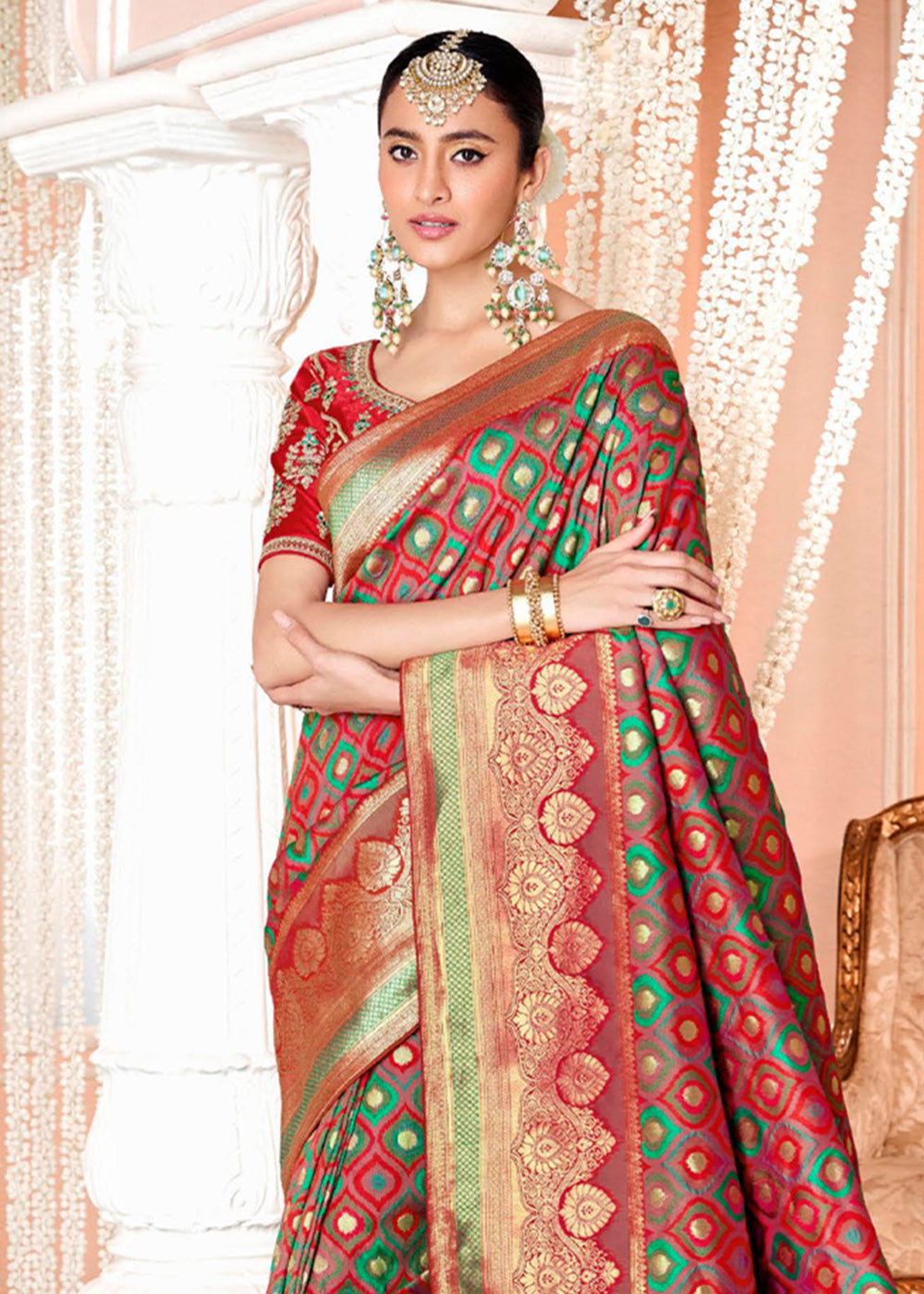 Buy MySilkLove Roof Terracotta Red Zari Woven Banarasi Saree with Designer Blouse Online