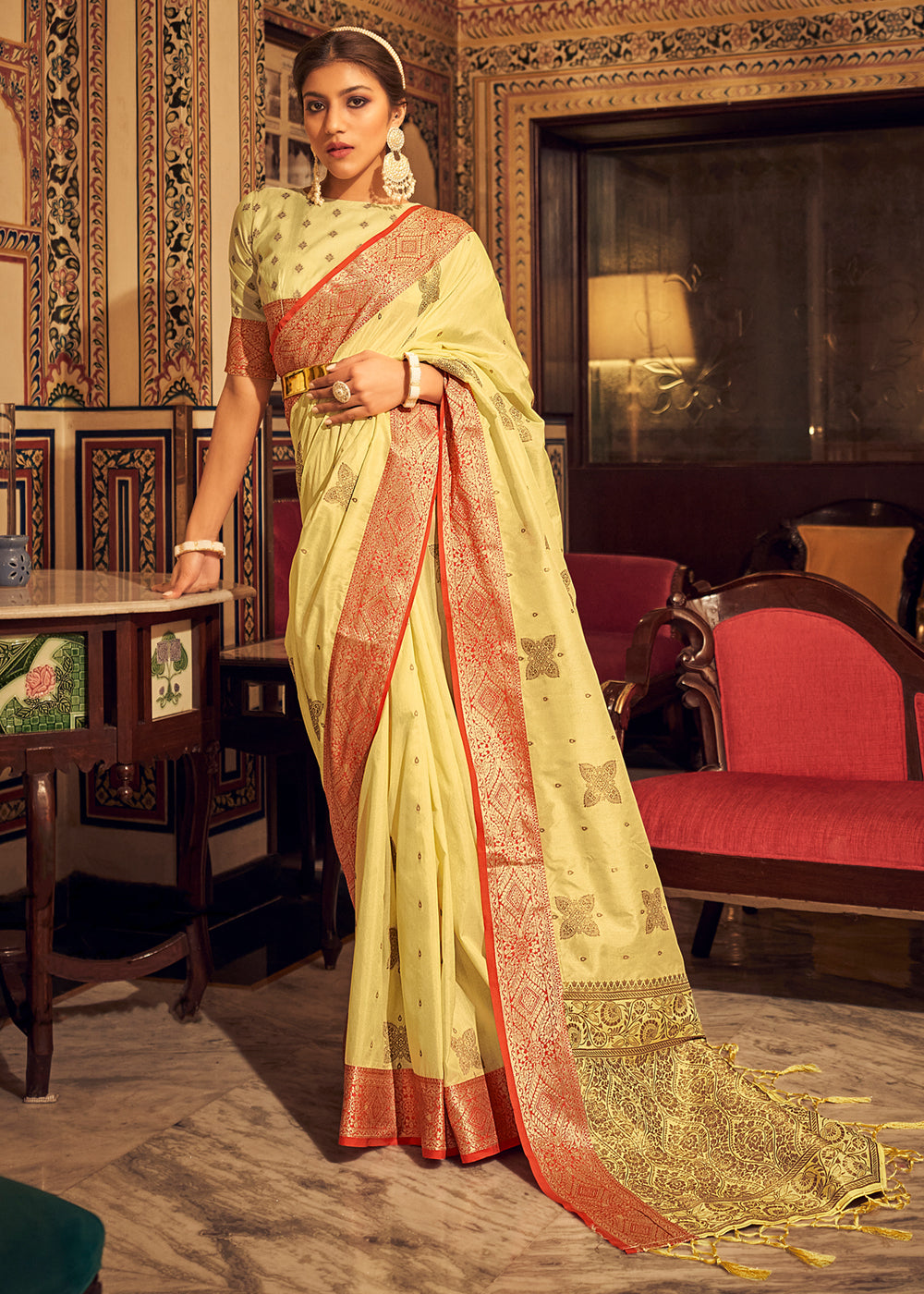 Buy MySilkLove Apache Yellow Zari Woven Soft Tussar Silk Saree Online