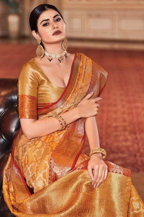 Buy MySilkLove Cream Can Yellow Zari Woven Banarasi Saree Online