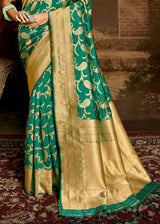 Silver Green Zari Woven Banarasi Jamdani Silk Saree