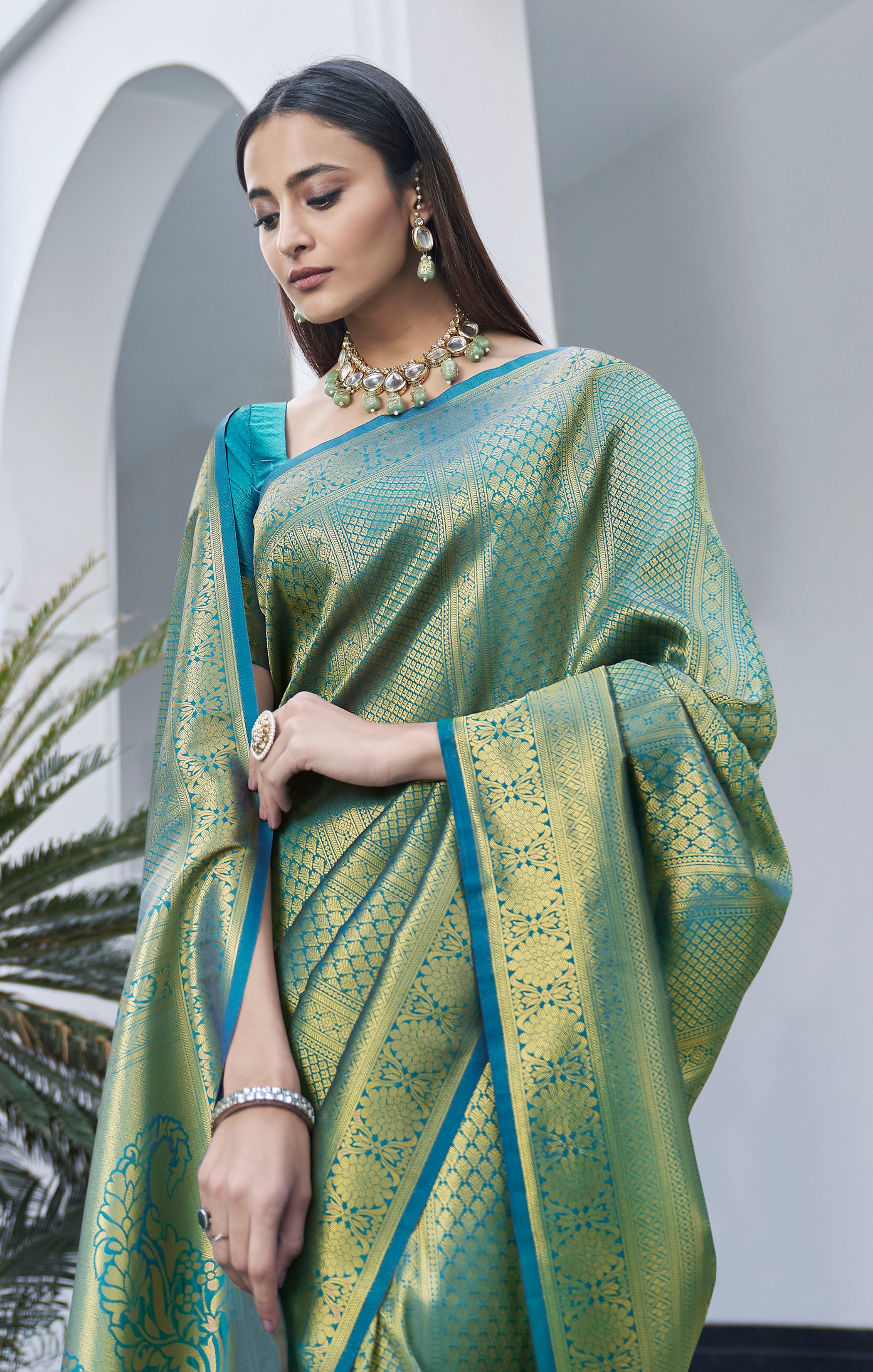 Buy MySilkLove Boston Blue Zari Woven Banarasi Saree Online