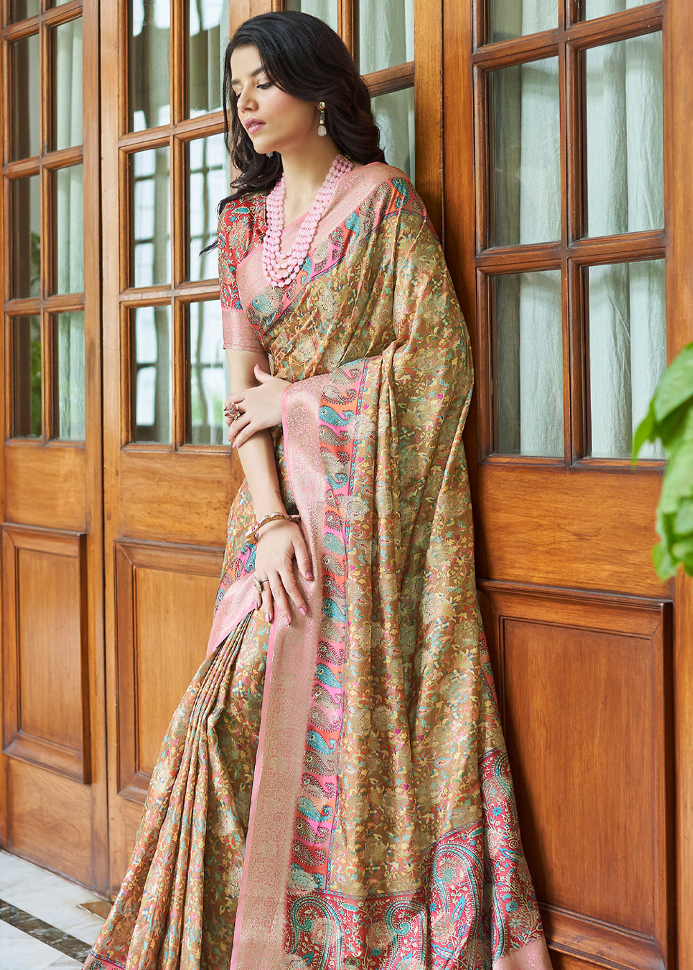 Buy MySilkLove Laser Green Banarasi Saree with Jamewar Print Online