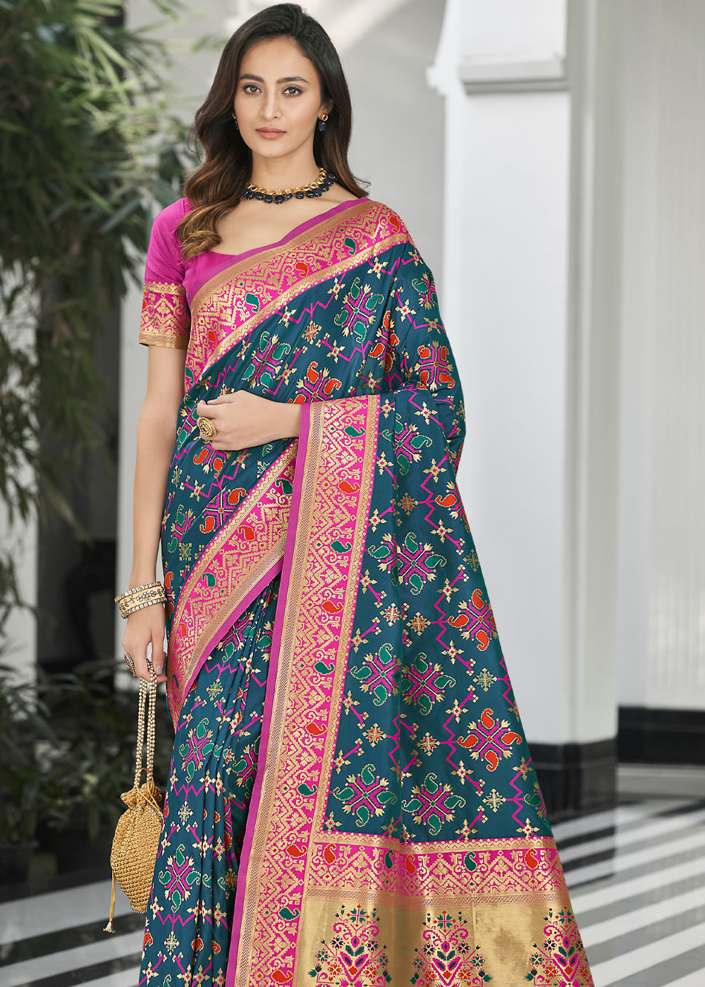 Buy MySilkLove Bismark Blue Zari Woven Banarasi Patola Saree Online