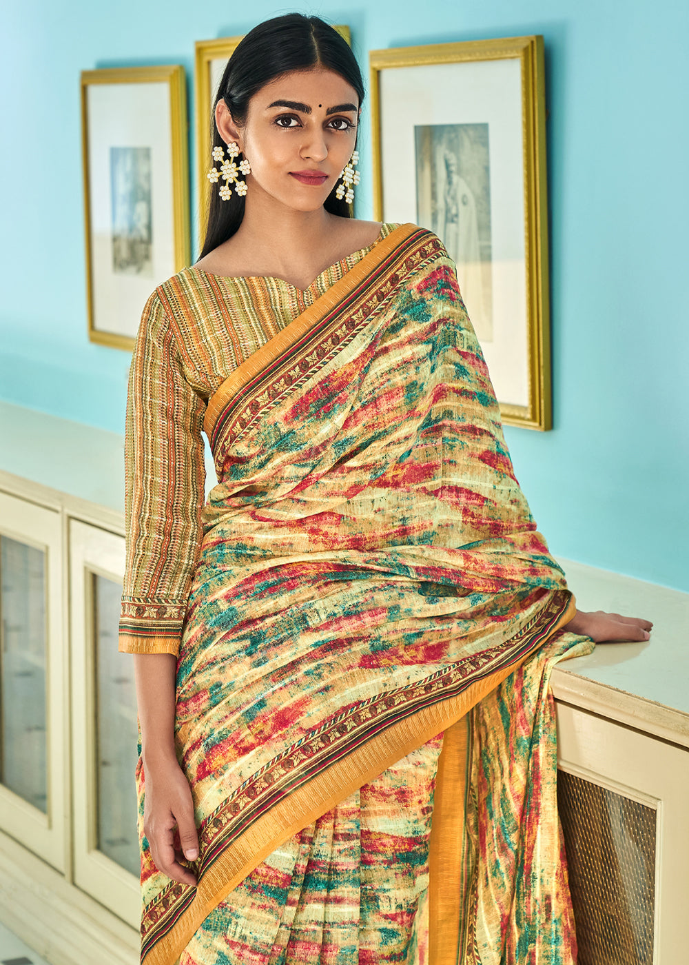 MySilkLove Harvest Yellow Printed Linen Saree