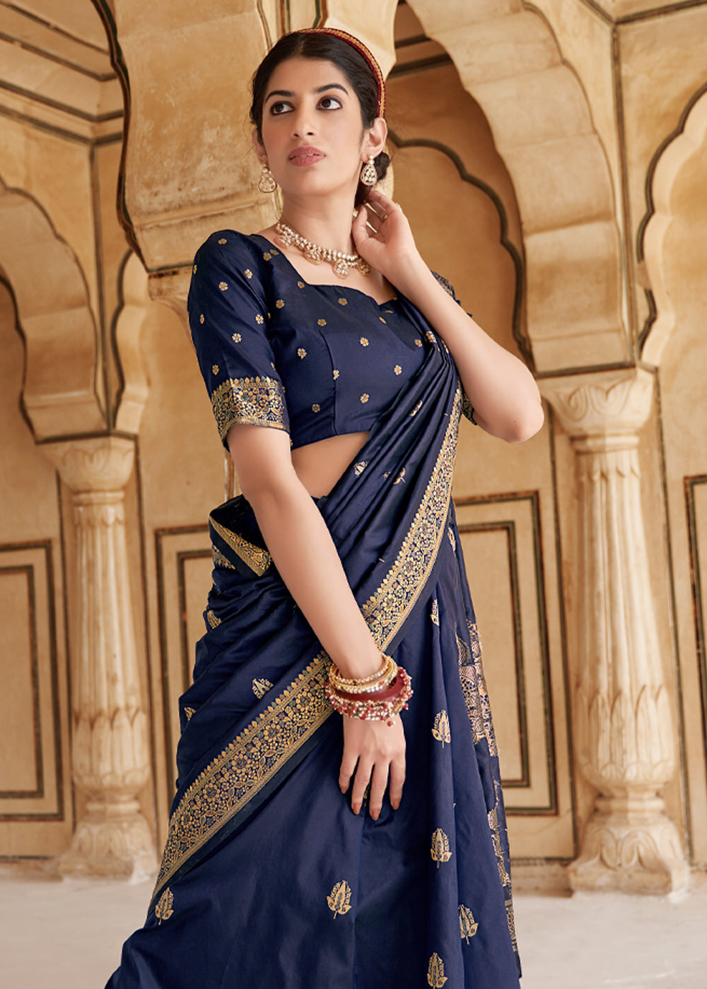 Buy MySilkLove Comet Blue Zari Woven Banarasi Silk Saree Online