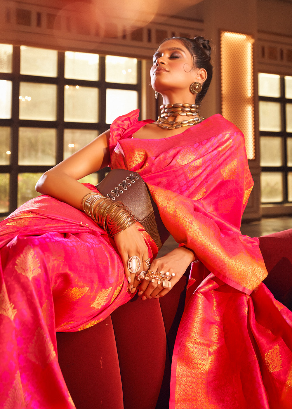 Buy MySilkLove Sizzling Pink Woven Banarasi Silk Saree Online