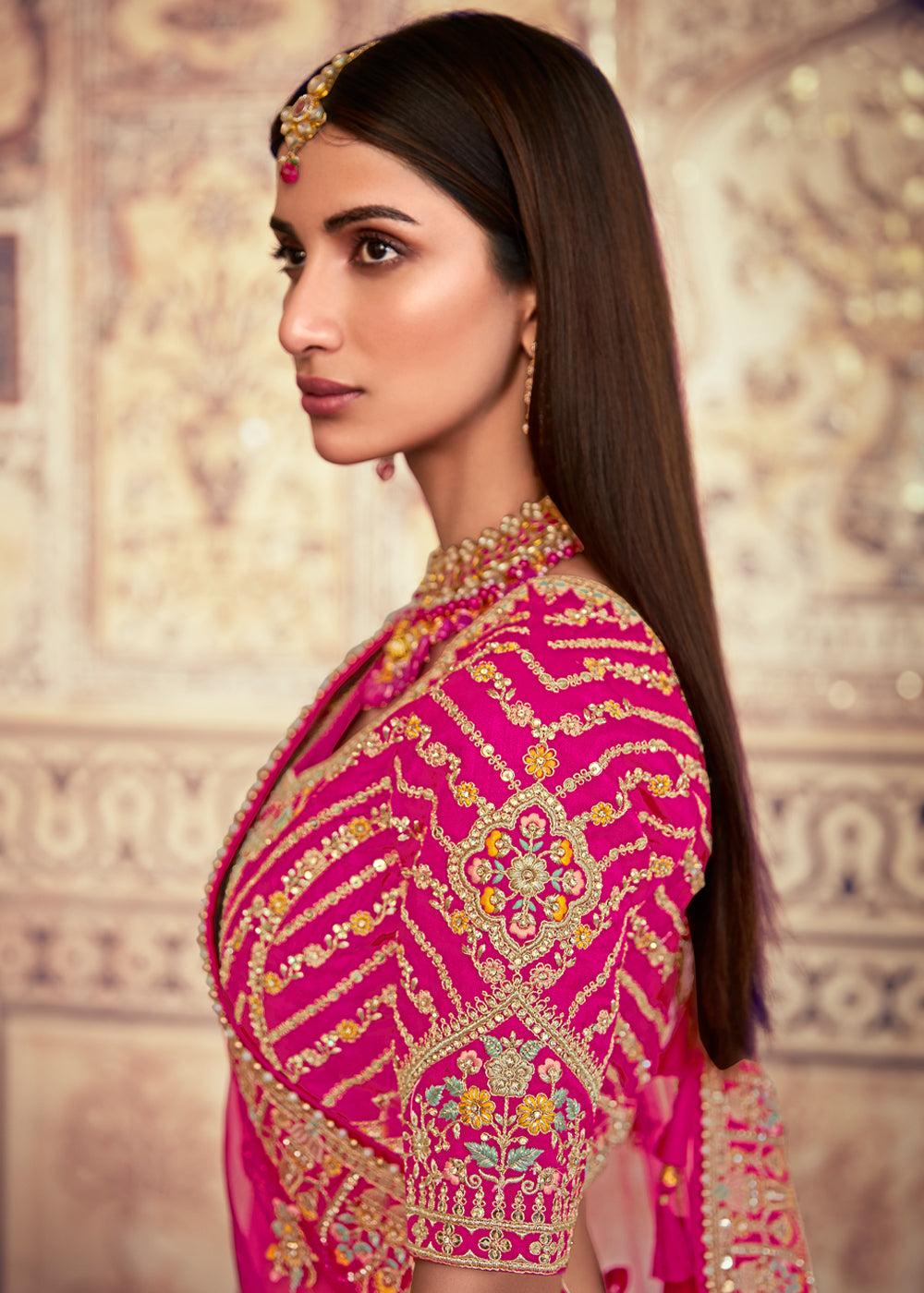 Buy MySilkLove Brick Pink Heavy Embroidered Designer Lehenga Online