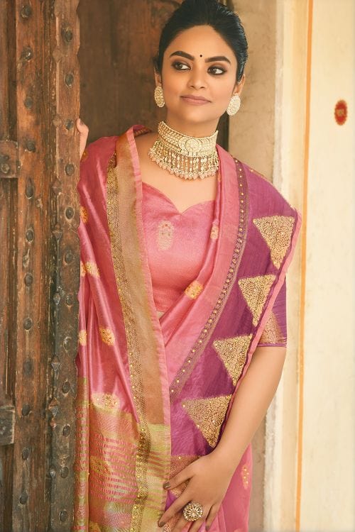 MySilkLove Cornflower Lilac Pink Organza Saree