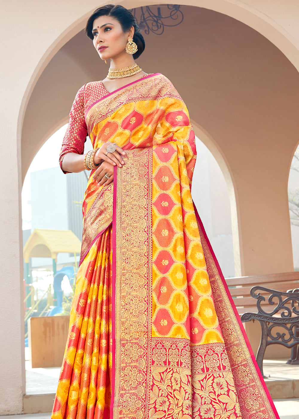 Buy MySilkLove Rajah Yellow and Red Wonen Banarasi Rangkath Silk Saree Online