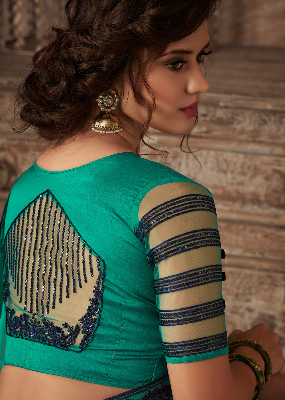 Buy MySilkLove Tradewind Blue Embroidered Designer Saree Online