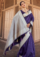 Mulled Wine Purple Woven Banarasi Satin Silk Saree