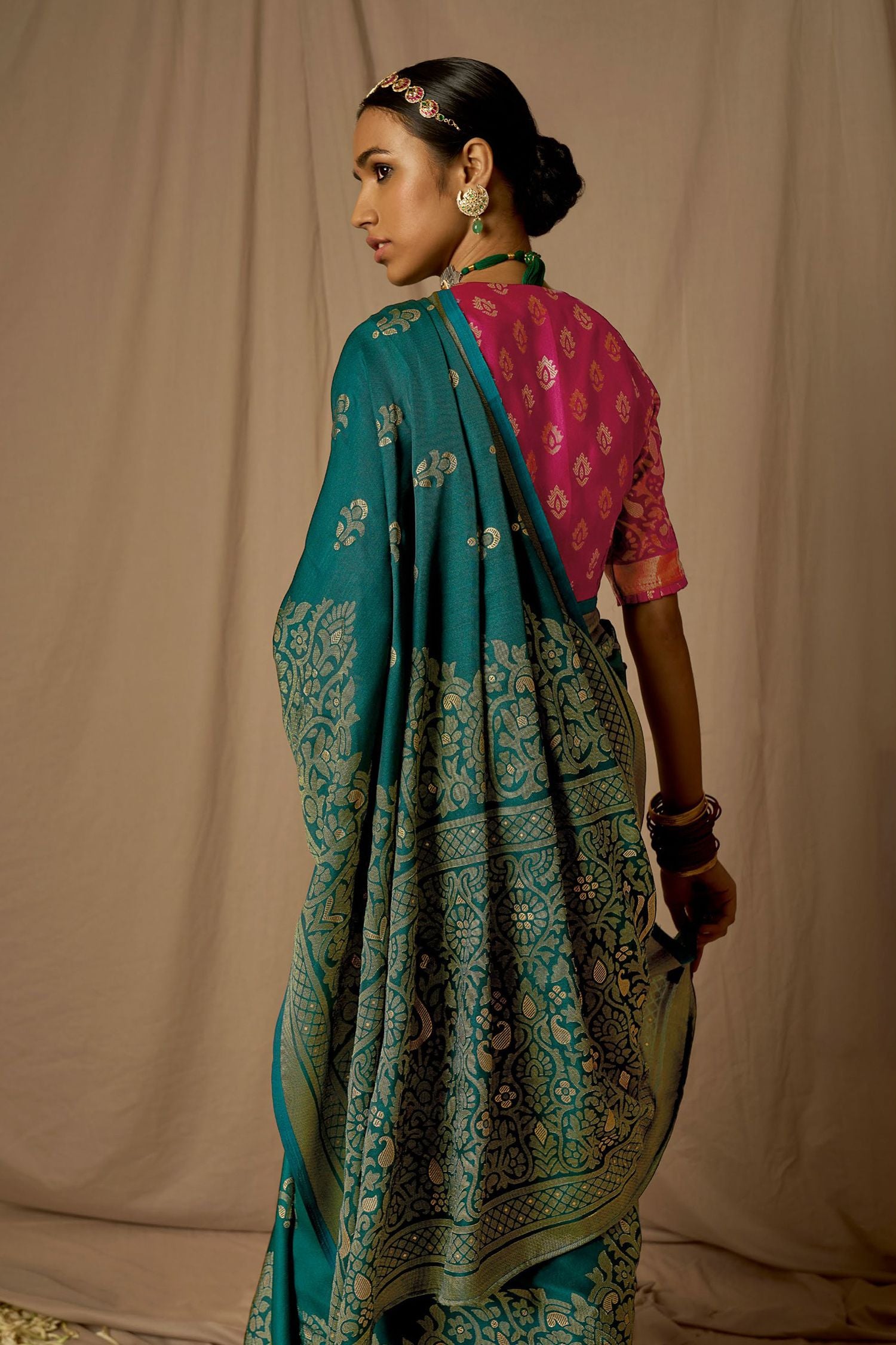 Buy MySilkLove Firefly Blue and Pink Woven Banarasi Silk Saree Online