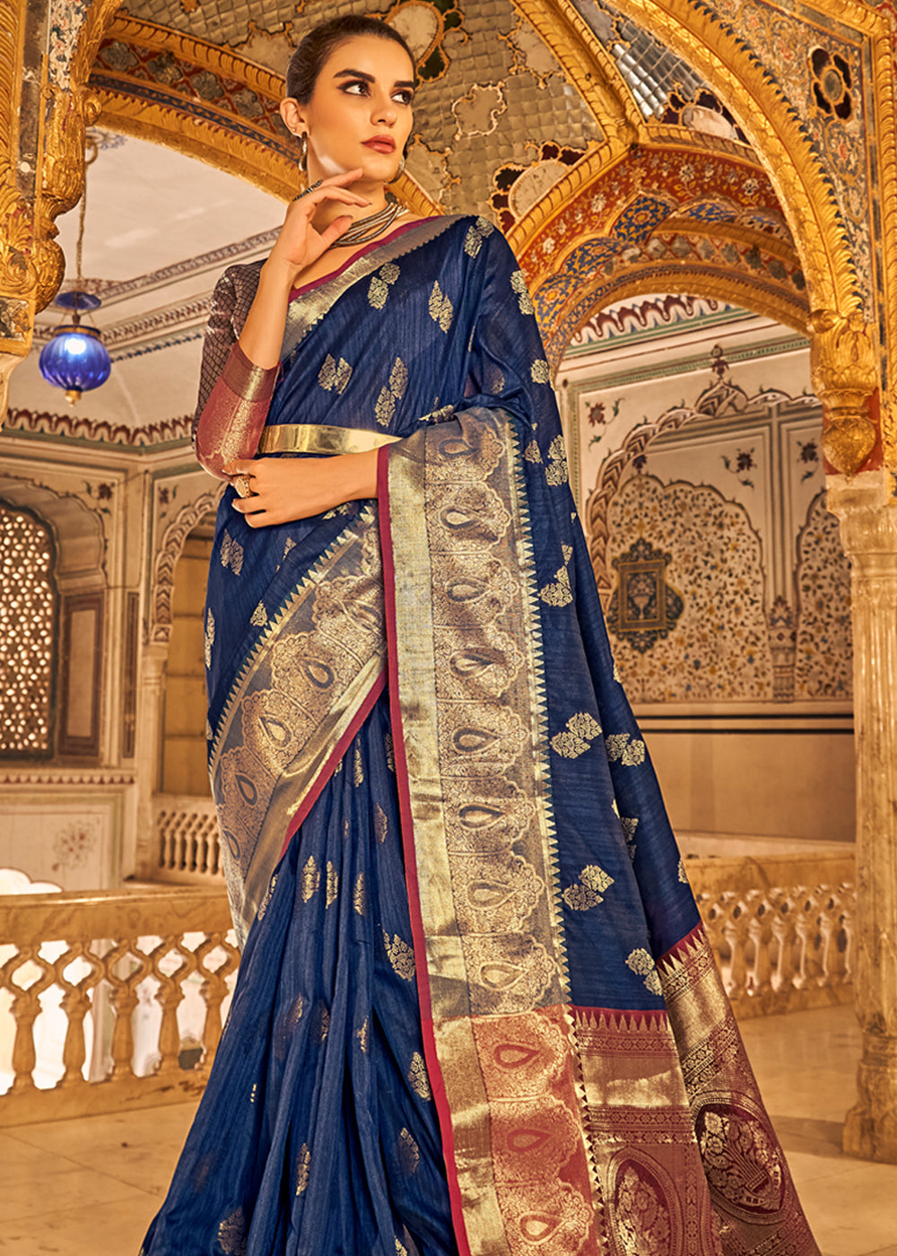 Buy MySilkLove Comet Blue Banarasi Tussar Woven Silk Saree Online