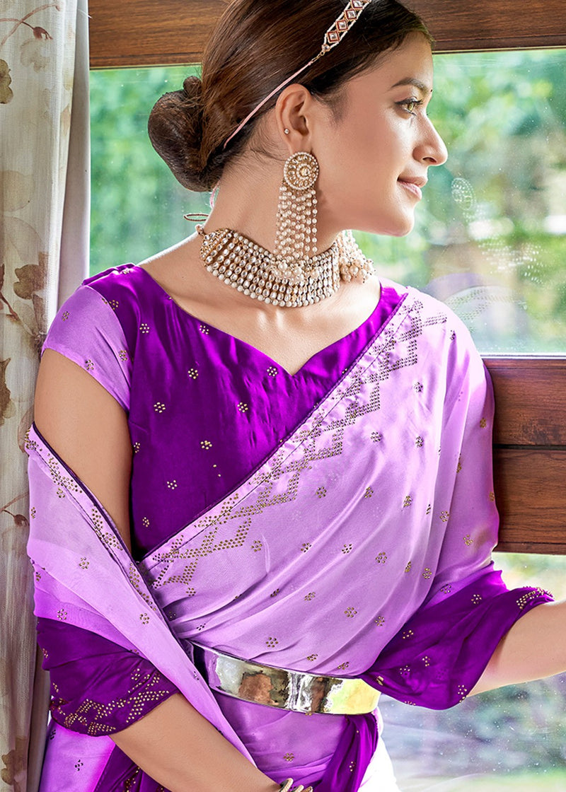 Purple With Green Border Silk Traditional Saree – paanericlothing