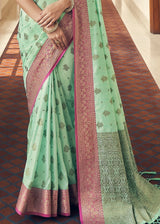 Summer Green Tussar Banarasi Silk Saree