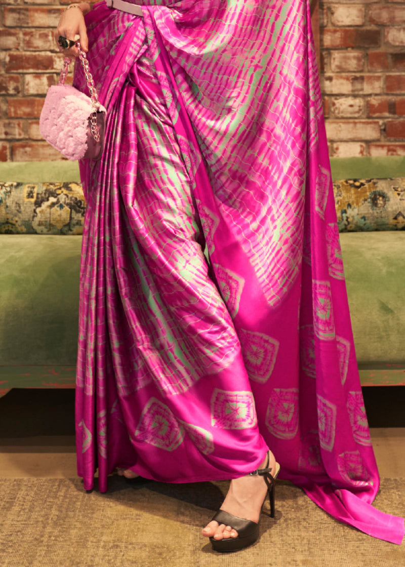 Blush Pink Printed Satin Silk Saree