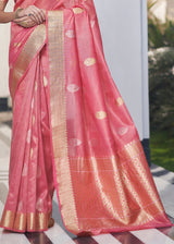 Sundown Pink Zari Woven Tissue Banarasi Silk Saree