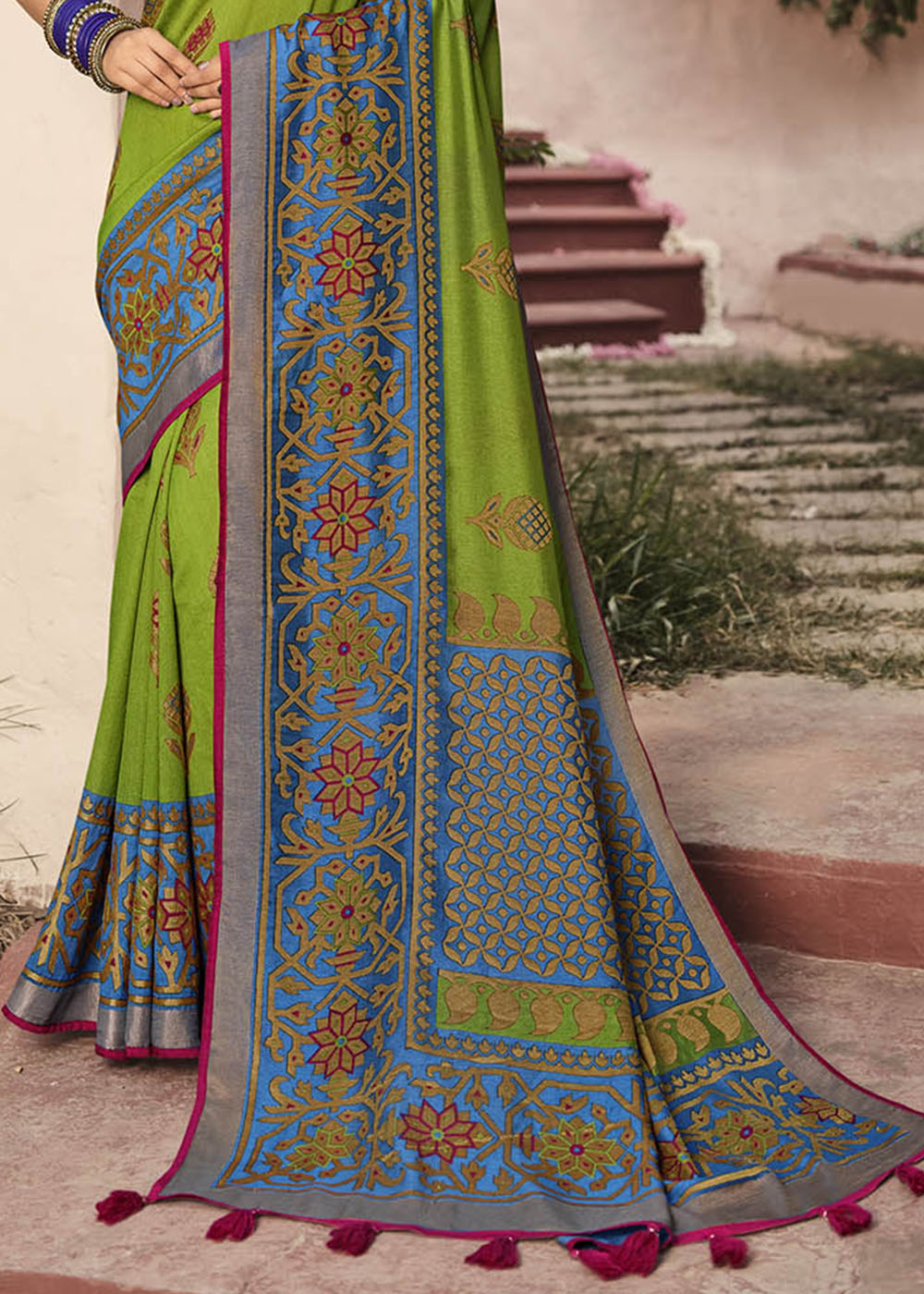 Buy MySilkLove Citron Green Soft Brasso Silk Saree Online