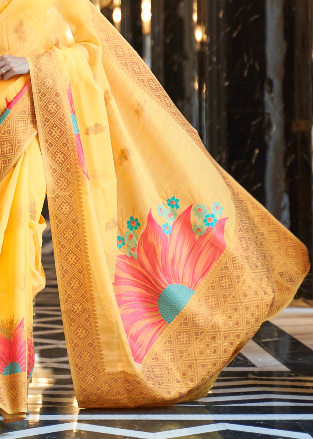 Buy MySilkLove Casablanca Yellow Banarasi Linen Saree Online