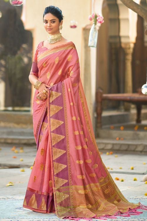 Buy MySilkLove Cornflower Lilac Pink Organza Saree Online