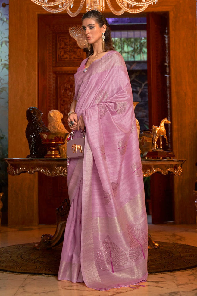 Buy MySilkLove Cupid Pink Zari Woven Banarasi Saree Online