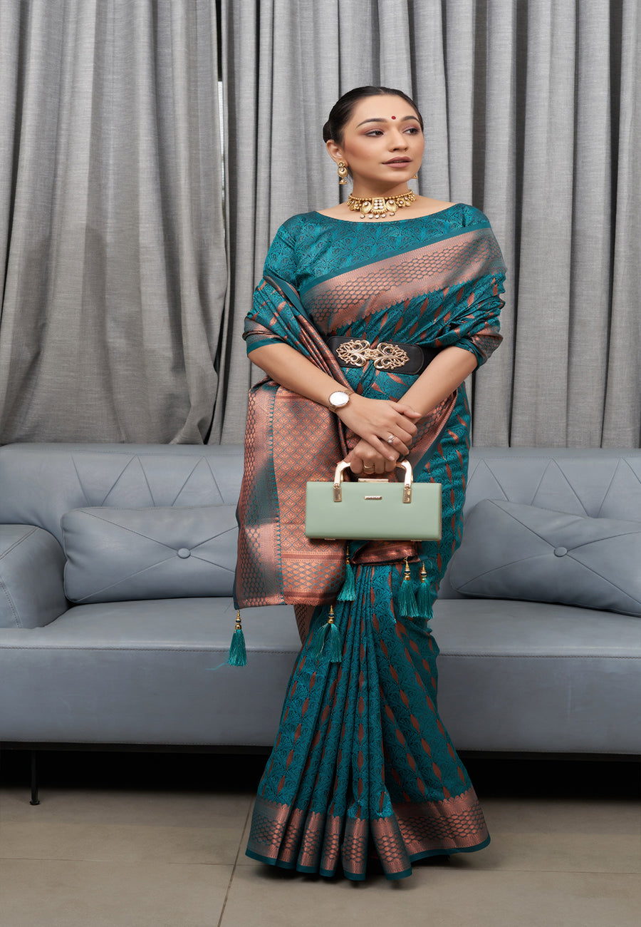 Buy MySilkLove Keppel Blue Woven Banarasi Silk Saree Online