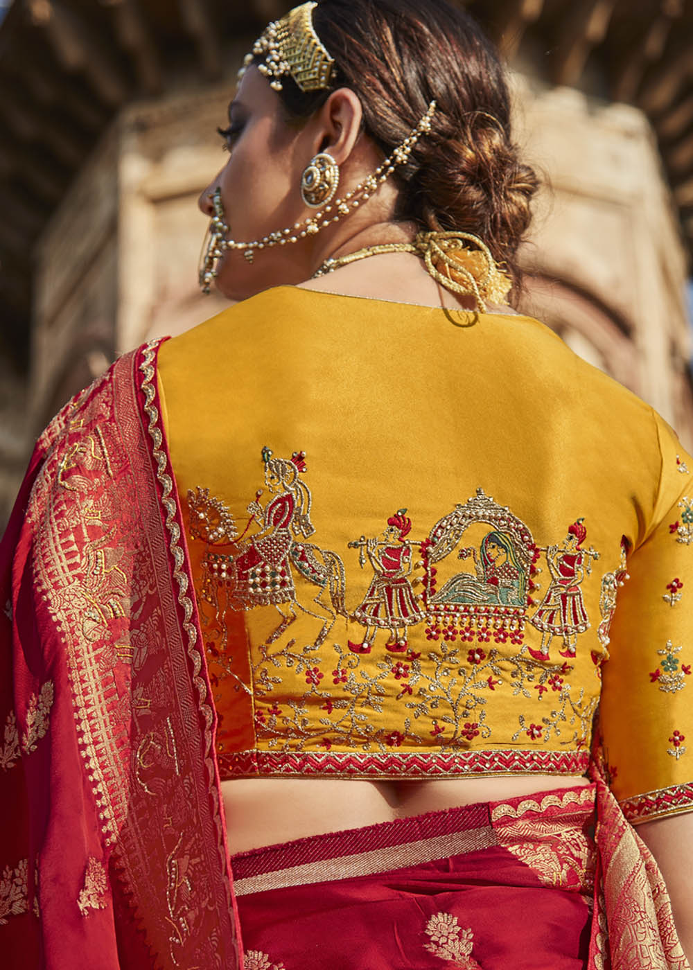 Buy MySilkLove Cedar Red Zari Woven Banarasi Silk Saree with Embroidered Blouse Online
