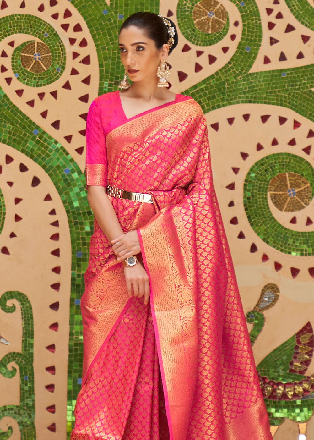 MySilkLove Rose Pink Zari Woven Kanjivaram Saree