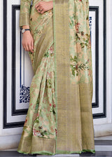 Chino Green Zari Woven Floral Banarasi Saree