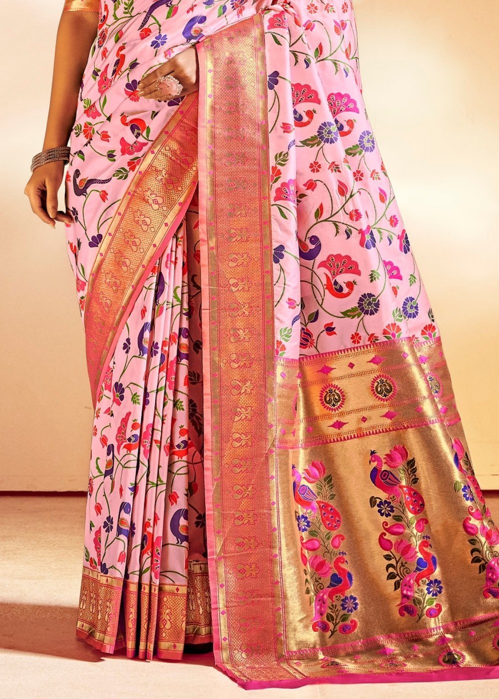 Buy MySilkLove Illusion Pink Zari Woven Banarasi Paithani Fusion Saree Online