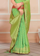 Wild Green Zari Woven Banarasi Silk Saree