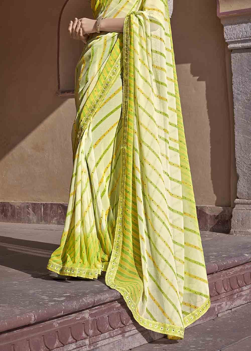 Buy MySilkLove Turmeric Green Yellow Printed Georgette Saree Online