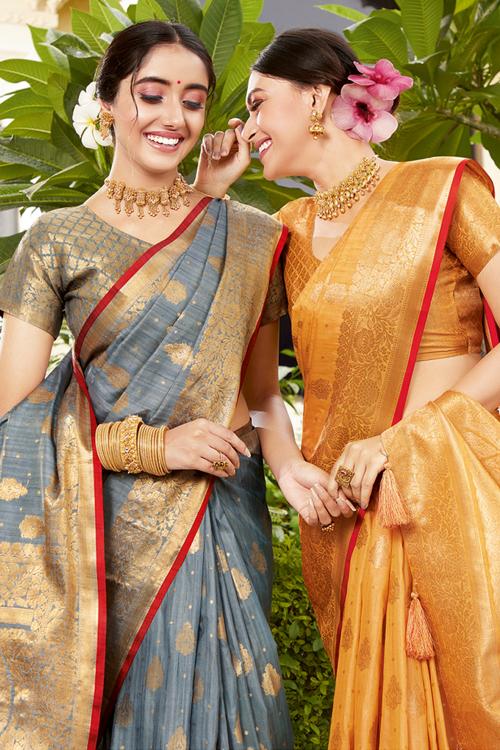 Buy MySilkLove Oslo Grey Zari Woven Banarasi Saree Online