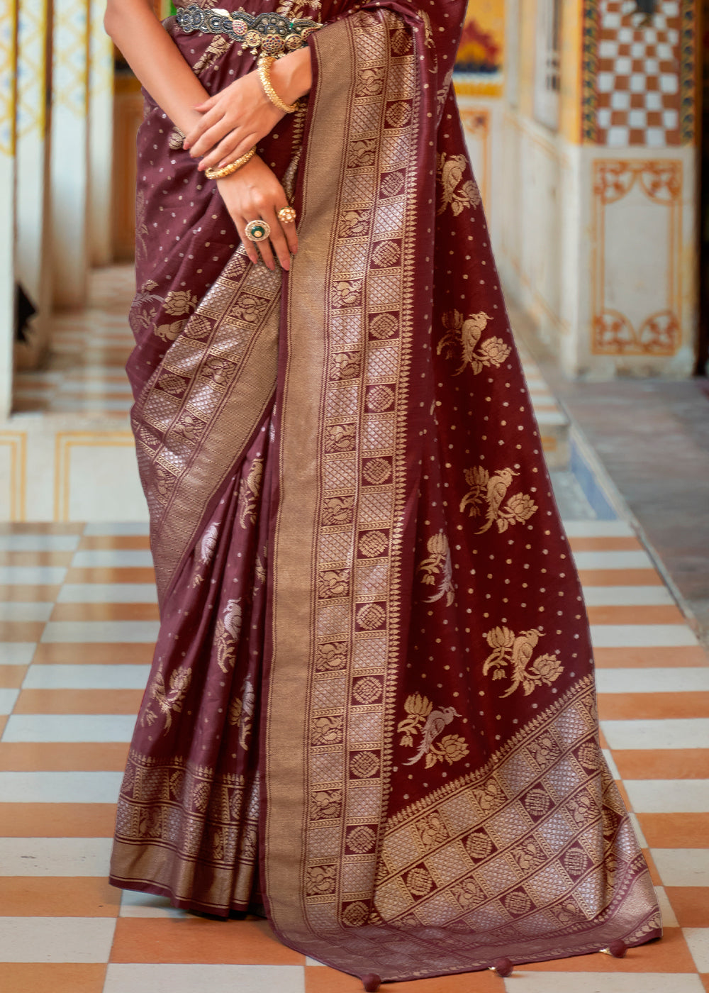 Buy MySilkLove Metallic Copper Brown Zari Woven Banarasi Saree Online