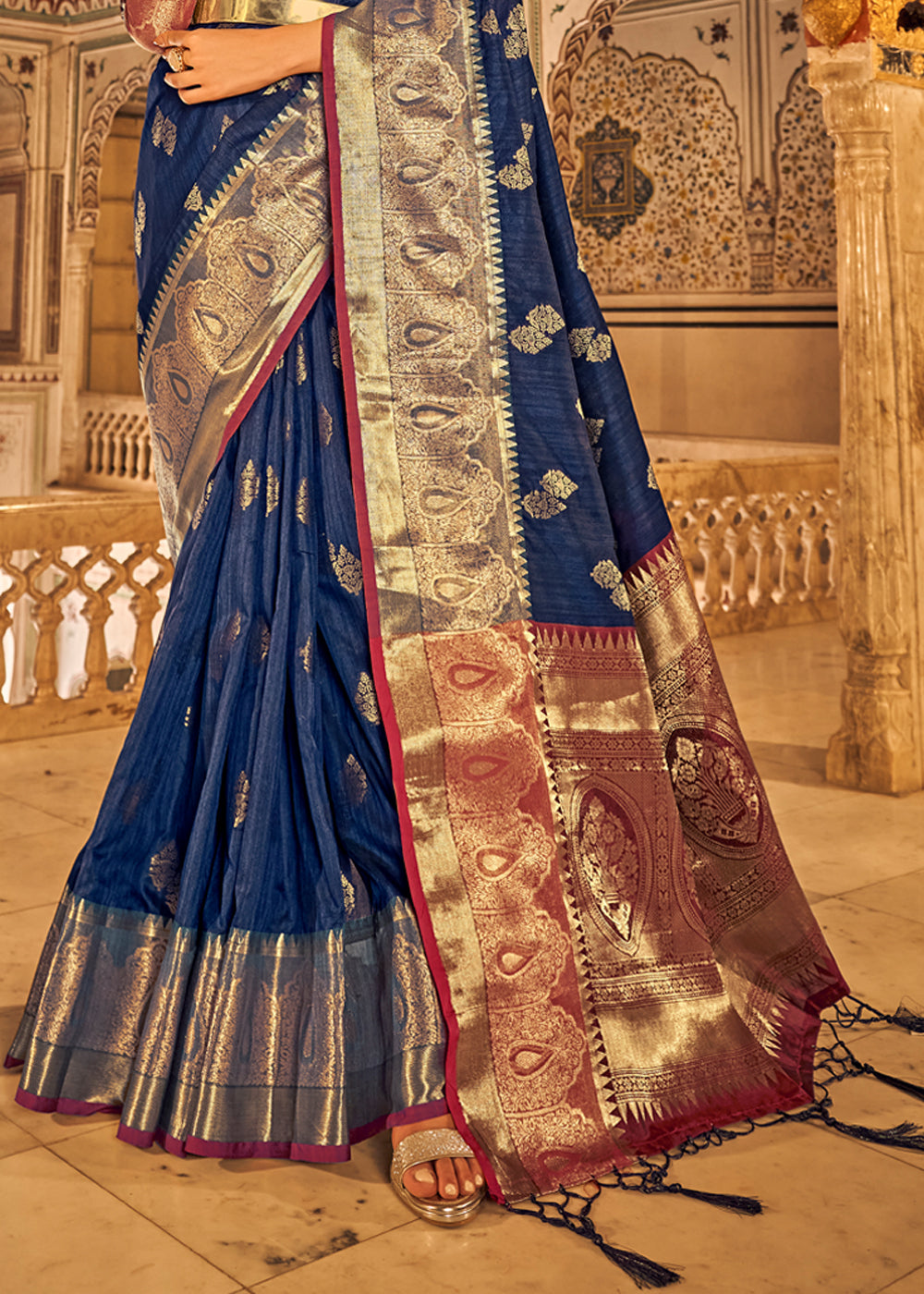 Buy MySilkLove Comet Blue Banarasi Tussar Woven Silk Saree Online