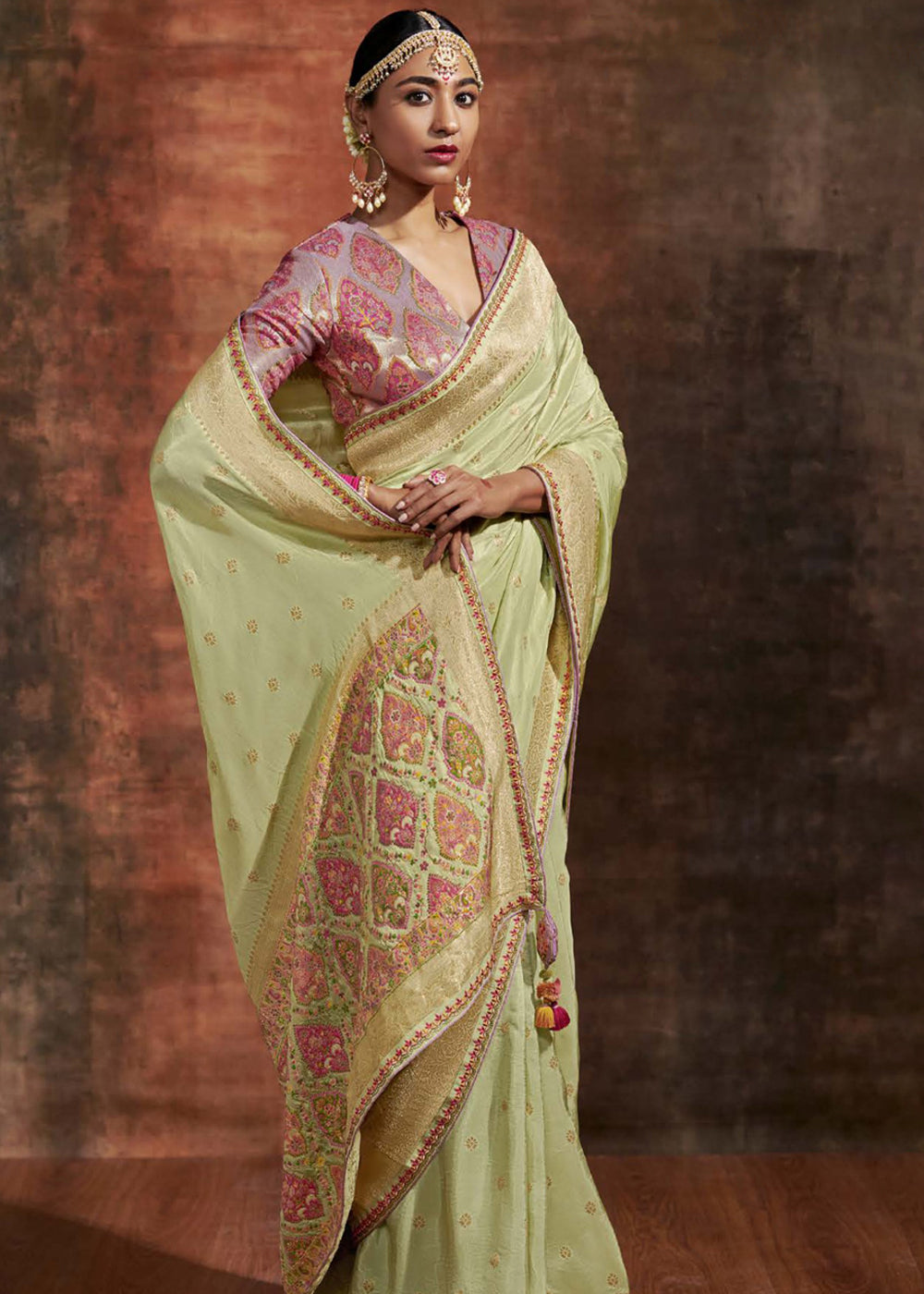 Buy MySilkLove Tidal Green Woven Banarasi Soft Silk Saree Online