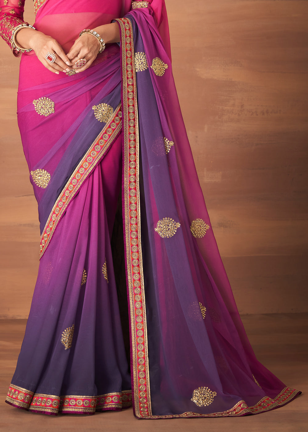 Buy MySilkLove Plum Pink and Purple Designer Saree with Embroidered Blouse Online