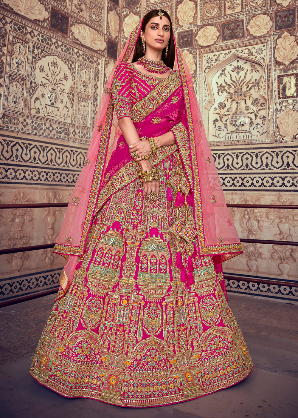 Buy MySilkLove Brick Pink Heavy Embroidered Designer Lehenga Online