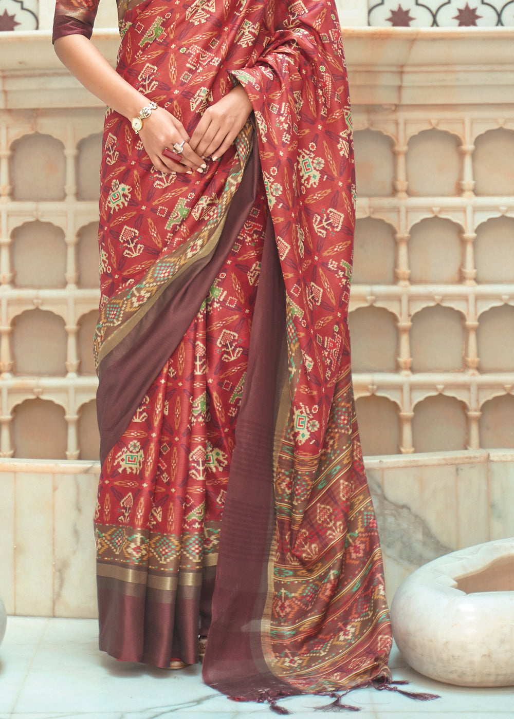 Buy MySilkLove Roman Red Patola Digital Printed Saree Online