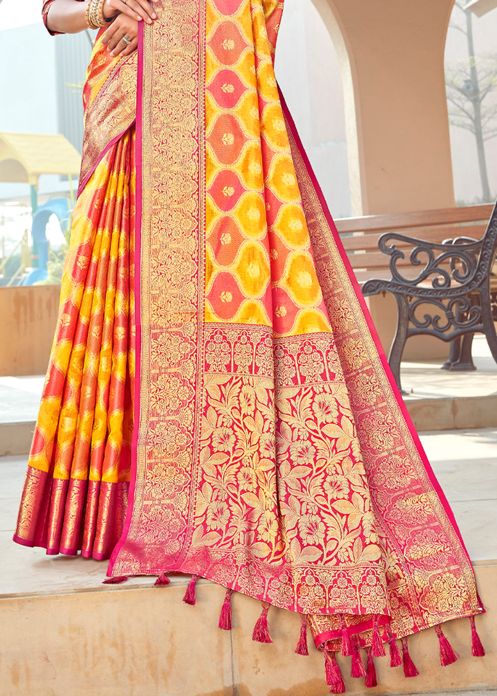 Buy MySilkLove Rajah Yellow and Red Wonen Banarasi Rangkath Silk Saree Online