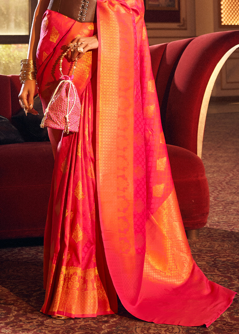 Buy MySilkLove Sizzling Pink Woven Banarasi Silk Saree Online