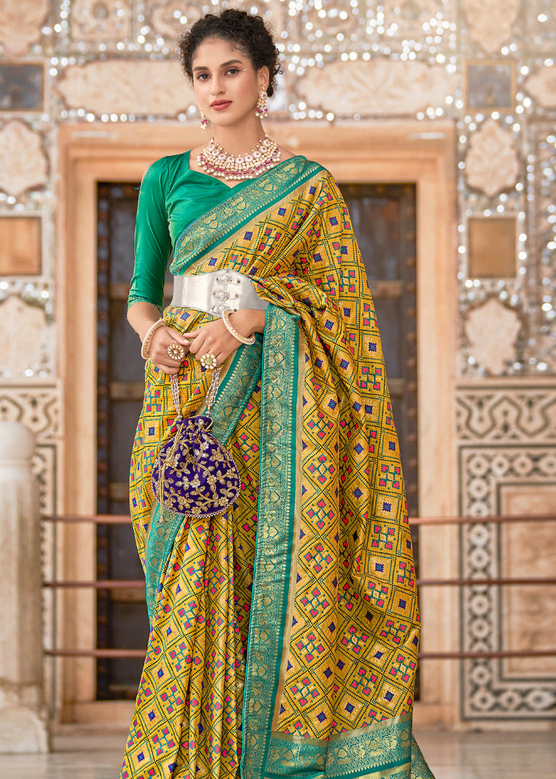 Chenin Yellow and Green Zari Woven Patola Saree – MySilkLove